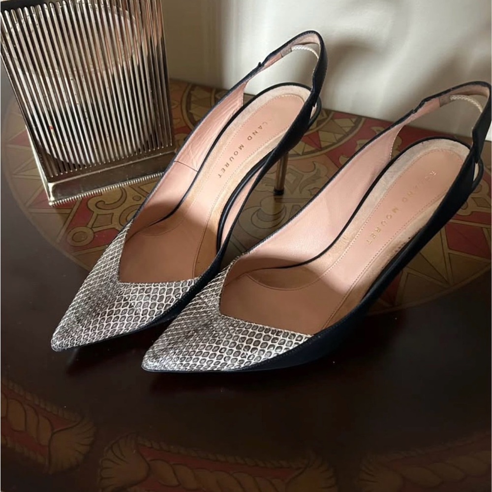Roland Mouret Black and Silver Slingback Heels